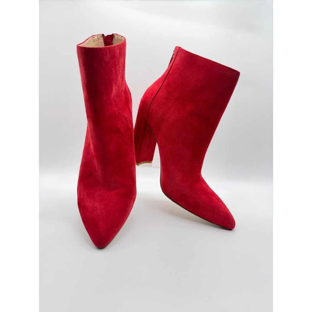 Charles David Ankle Boots Women 7.5 Red Good Block Heel Pointed Toe Zipper